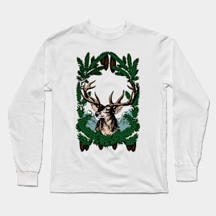 Vintage Deer, color, Christmas Long Sleeve T-Shirt